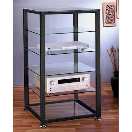 Vti Manufacturing VTI Manufacturing EGR406B 4 Black Poles 6 Clear Glass Shelves AV Stand EGR406B